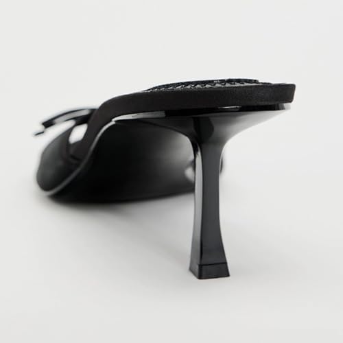 UFEDO Womens Kitten Heels Bow Mesh Sandals Round Open Toe Slip On Low Slide Heeled Sandals4