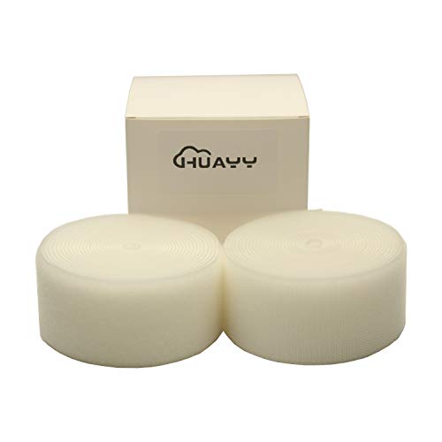 HUAYY 2 Inches Width 4.5 Yards Length,Sew on Hook and Loop Style,Non-Adhesive Nylon Strips Fabric,White (2 in x 4.5 yd)