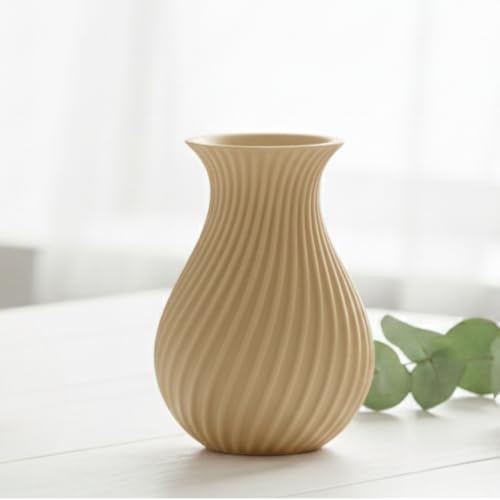 FynDesign Vase LYSA – Moderne 3D-Druck Deko Vase für Trockenblumen & Pampasgras, PLA-Biopolymer, skandinavisches Design, 12 cm hoch, beige