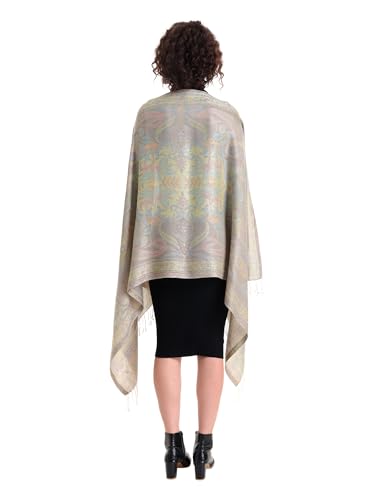 Image of EH KANI GOLD & JAMAWAR SILK SUPER SOFT FLORAL & PAISLEY PASHMINA STOLE SCARF