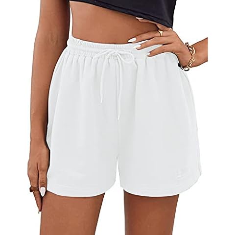 PEHMEA Women's Casual Sweat Short High Waisted Yoga Running Track Sports Shorts with Pockets, White, XS Cover