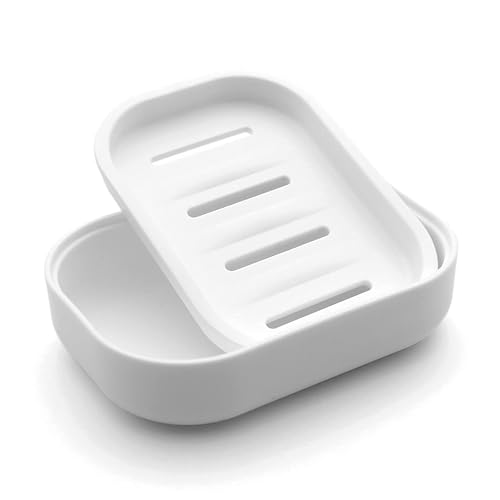 UVIVIU Plastic Soap Dish with Drainage,Soap Dishes Holder for Bathroom Shower，Keep Soap Dry and Easy Cleaning (White)