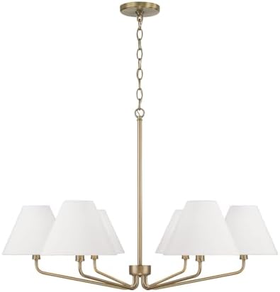 Capital Lighting 456661AD-714 Chadwick Tapered White Fabric Shade Chandelier, 6-Light 360 Total Watts, 22" H x 34" W, Aged Brass