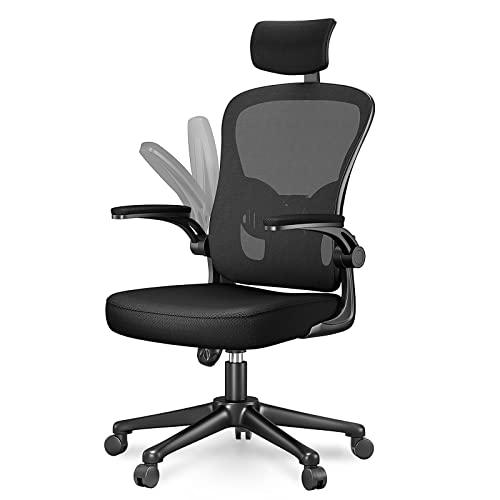 Naspaluro Silla de Oficina Ergonómica, Silla de Escritorio con Soporte Lumbar, Reposacabezas Ajustable, Reposabrazos Abatibles, Silla Giratoria con Respaldo Transpirable, Carga Máxima de 150kg / 330lb