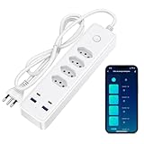 MIUCDA Faixa de Energia Inteligente Wifi com 4 Tomadas 4 Portas USB Filtro de Linha Cabo de Extensão de 1,5 m Tomada Inteligente Protetor Eletrônico Bivolt Funciona com Alexa, Google Home Tuya