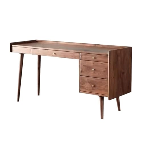 Escritorio Moderno Walnut Wood Laptop Desk Writing with Storage, Modern Home Office Workstation with 4 Drawers para estudiar(M)