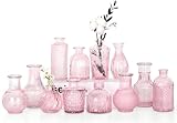 Dekorative Glasvasen Set, Bernstein, 12 Stück, Vintage-Stil mit Strukturmuster, für Blumen und Heimdekoration (Rosa, 12 Stück)