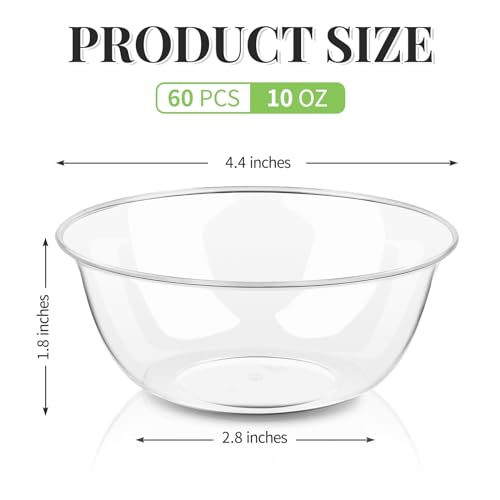 Kucoele KU145-10OZPLASTICBOWLS-60 Mini Clear Plastic Bowls, 60 Pack 10 Oz Disposable Fruit Bowls Dessert Bowls Party Serving Bowls thumb #1