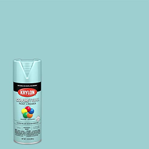 Image of Krylon K05506007 COLORmaxx Spray Paint and Primer for Indoor /Outdoor Use, Gloss Blue Ocean Breeze 12 Ounce (Pack of 2)