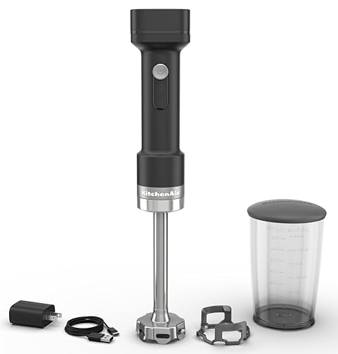 Kitchenaid Batidora de mano inalámbrica I Kitchenaid Go I Batidora de mano portátil y recipiente para mezclar de 700 ml I Con batería I Negro