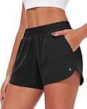 Stelle Womens 3' Running Shorts Mesh Liner High Waisted Workout Shorts Quick Dry Dolphin Athletic Shorts with Pockets (Black,M)