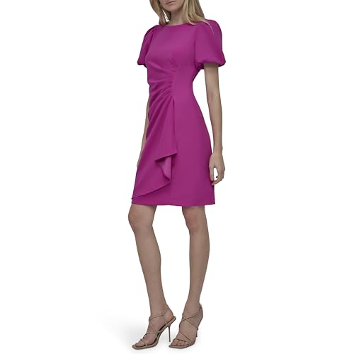 Image of DKNY Women's Short Sleeve Boat Neck Side Ruched Dress
