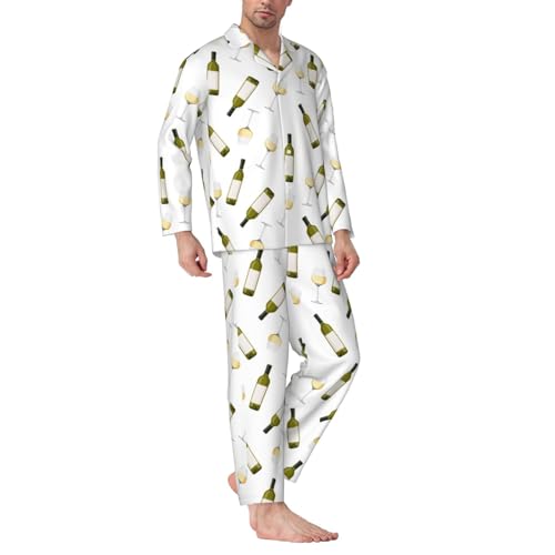 Mens Pajamas Set - Champagne Bottle And Glasses Long Sleeve Sleepwear Nightwear Pjs Lounge Pajama Sets For Men