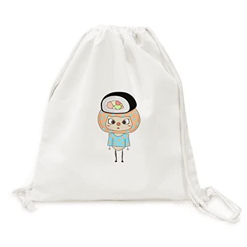Sac à dos en toile réutilisable avec cordon de serrage imprimé Aliments Sushi et légumes