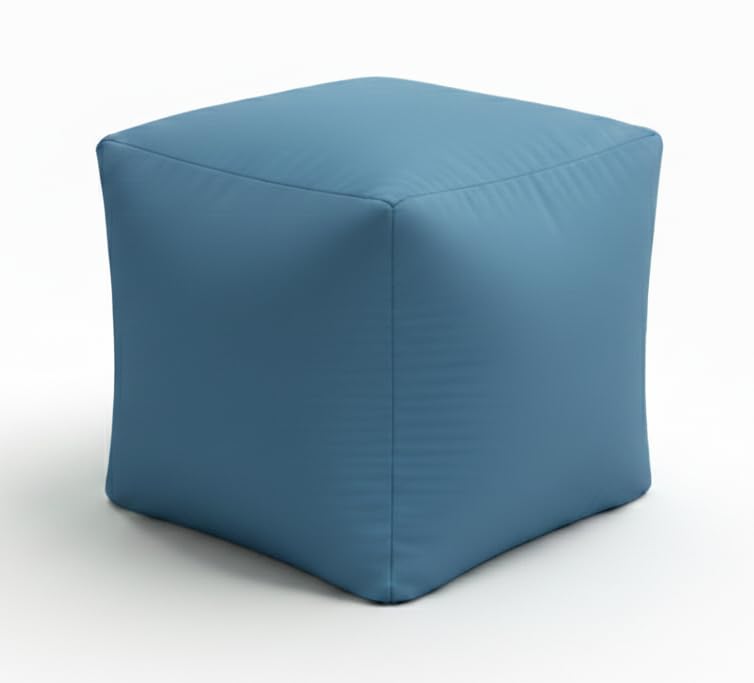 BeanLazy French Blue Bean Bag Footstool (45cm x 45cm) - Large Square Ottoman Seat for Adults & Kids - Modern Blue Soft Furniture for Lounge, Office & Nursery - Denim Blue