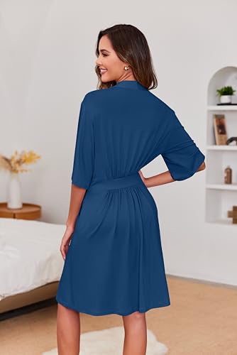 Image of Ekouaer Short Robes for Women Lightweight Kimono Robes Knit Bathrobe Soft Sleepwear with Pockets S-XXL