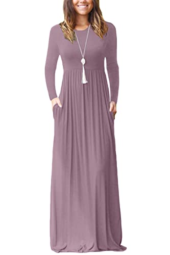 Image of EUOVMY Women's Long Sleeve Loose Maxi Dresses Casual Long Dresses with Pockets