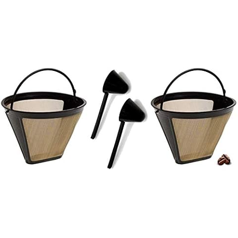 Replacement Permanent Coffee Filter #4 10-12 Cup GTF Gold Tone Filter for DCC-3400 with Large Coffee Scoop (Set of 2) Cover