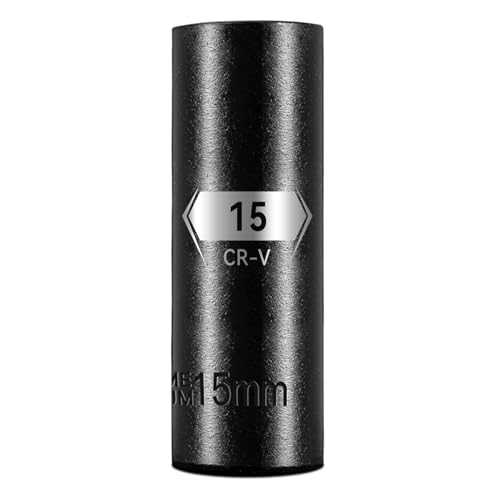 Image of BLACKROBOT 1 /2 Inch Drive 6-Point Deep Socket, 15mm Deep Impact Socket, CR-V Steel