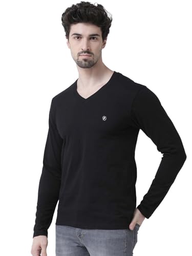 Image of Friskers Men's V-Neck Full Sleeves T-Shirt Blended Cotton with Elastane