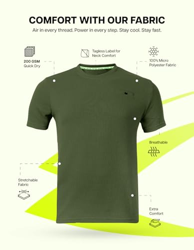 Image of AWG ALL WEATHER GEAR Men Solid Waffle Crew Neck Tshirt | Waffle Knit T-Shirt | Men's T-Shirt | Tees for Man | Textured Half Sleeve T-Shirt's | Tshirt for Men Stylish