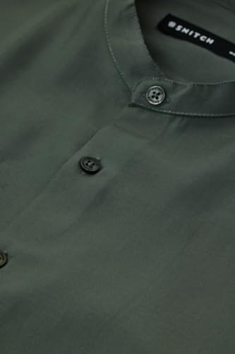 Image of SNITCH Men Casual Shirt | Oversized Fit Full Sleeve Mandarin Collar Solid Design | Modal Blend & Breathable Fabric for Everyday Wear & Semi-Formal Occasions