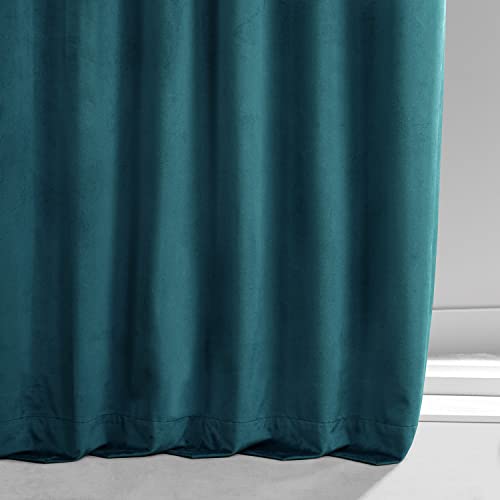 Image of HPD Half Price Drapes Signature Plush Velvet Blackout Curtains for Bedroom (1 Panel), 50W X 96L Hotel Black Out Curtains for Living Room, Thermal Insulated Blackout Curtains, Sea Garden Teal