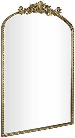 AIXI HOME Vintage Gold Arched Mirror 24"x36", Victorian Antique Mirror with Ornate Metal Frame, Baroque Wall Mounted Mirrors for Entryway/Fireplace/Bathroom/Living Room/Hallway/Bedroom
