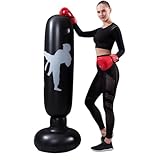 Fuerdich Sacchetto da punzonatura in Piedi, Sacchetto di Boxe autoportante, Donne gravose gonfiabili Uomini di addestramento della Forza in PVC, Sacchi da Punch Pieghevoli per Adulti e (Black)
