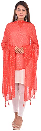 Image of YOUTHQUAKE Soft Chiffon Dupatta with Golden Foil Print & Tassels for Women & Girls