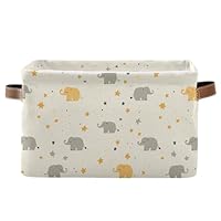 KLL Cartoon Cute Elephants and Stars Pastel Color storage baskets, and waterproof storage bin with sturdy handle atorage unit unit set of 2 for cubby cubby quilt