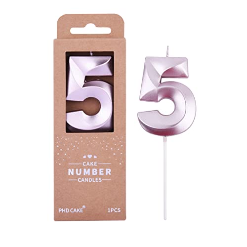 PHD Cake 2.76 Inch Diamond Rose Gold 5 Number Birthday Candles, Rose Gold & Cake Number Candles for Party Celebration