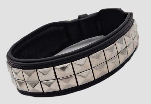 Hundehalsband Titan Lederhalsband Leder Schwarz Nieten Hohe Zugkraft Extra Breit Halsband Hund (L)