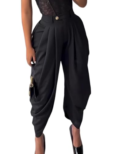Diaquny Women's High Waist Harem Pants, Loose Fit Casual Trousers,