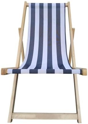 Versatile and Relaxing Folding Sling Chair with Adjustable Backrest, Outdoor Use, Dark Blue Stripe