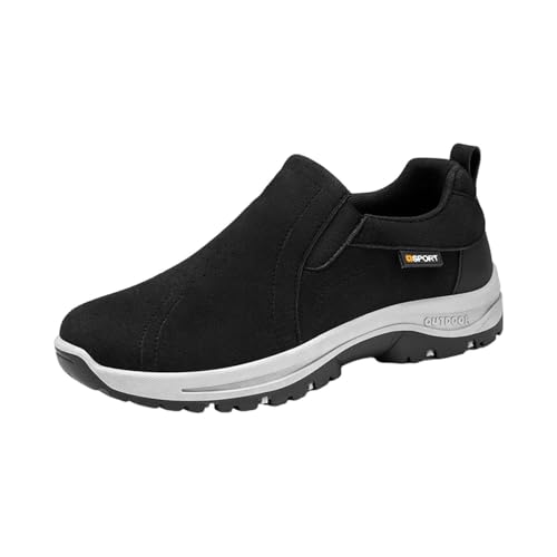 Generiska sneakers herr slip-on sportskor herr ortopediska sneakers utan skosnören fritidsskor mocka halvskor platt sula promenadskor halkfria slip-skor enfärgade, svart, 42 EU