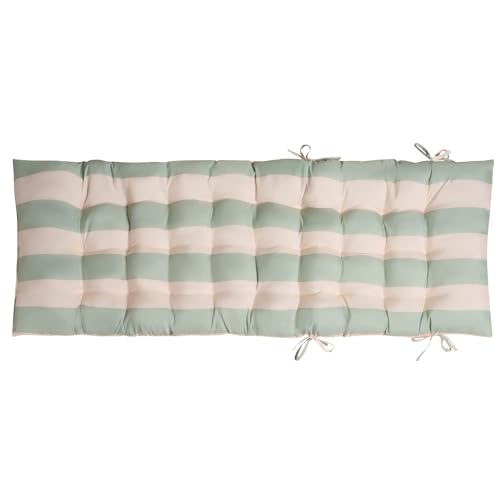OHS Sun Lounger Cushion Zero Gravity Chairs Outdoor Cushions Stripe Soft Thick Comfy Waterproof Garden Seat Cushions with Top Cover & Ties Sun Lounger Bench Cushion Sage/Cream - 160 x 50cm