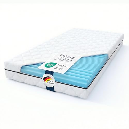 MSS e.K. 7 Zonen Kaltschaummatratze 80 x 200 cm - Höhe 12 cm – 2 Liegehärten H5 / H6 ergonomisch atmungsaktiv orthopädisch - Matratze mit abnehmbaren & waschbarem Bezug – Oeko-Tex