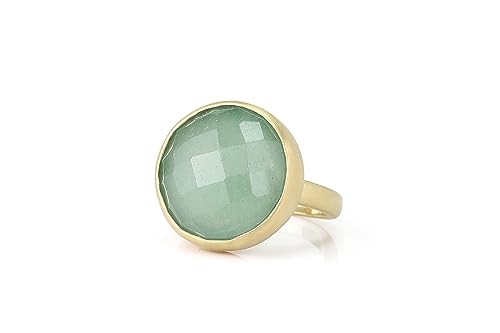 Bague or 18k aventurine verte bague en or brossé qui ne ternit pas avec le temps