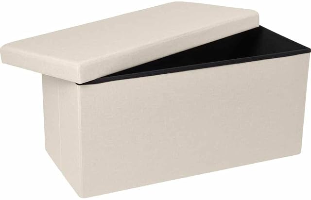 wilko Cream Faux Linen Ottoman, Square Storage Ottoman, Faux Linen Finish, 80 x 40 x 40cm