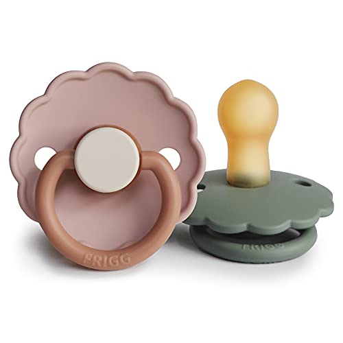 Image of FRIGG Daisy Natural Rubber Baby Pacifier | Made in Denmark | BPA-Free (Biscuit/Lily Pad, 0-6 Months) 2-Pack
