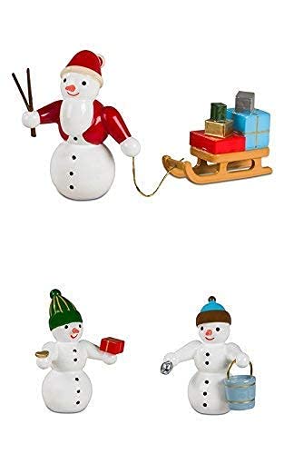 Bonhomme de Neige Noël Erzgebirge : Figurine de Collection en Bois 3 Pièces 6 CM