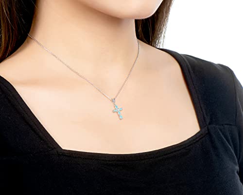YUNKAI Cross Necklace for Women: Sterling Silver Opal/Blue Cubic Zirconia Pendant Dainty Faith Cross Necklace Jewelry Gifts for Her Mom Wife Birthday Christmas3