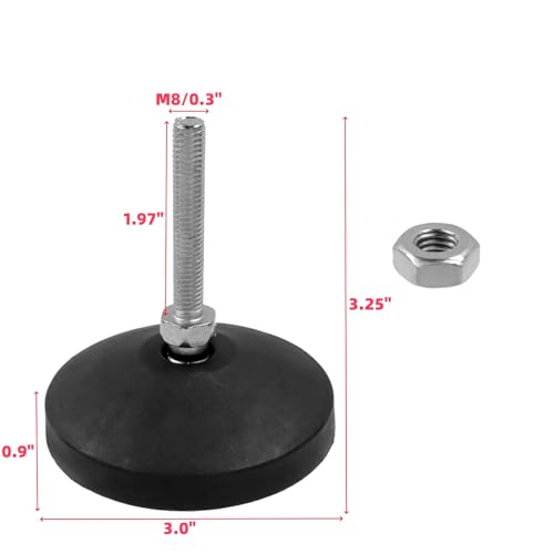 Image of M8x50mm Leveling Feet, 3.25 Inch Height & 880 lb Capacity, Heavy Duty Adjustable Swivel Furniture Glides, Threaded Rubber Feet Levelers for Table, Shelves, Workbench, Cabinet, Machine, 4Pcs