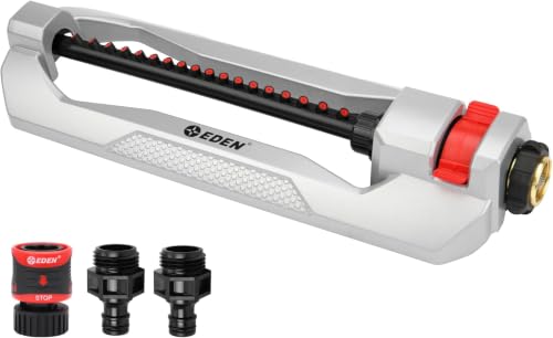 Image of Eden 94110 Heavy-Duty Metal Oscillating Sprinkler | Covers Up to 3,315 sq. ft.,18 Precision Nozzles,Adjustable Range,Turbo Drive Motor,Quick Connect Bundle,(Pack of 12)