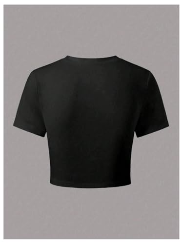 Image of RoseSeek Girl's Floral Graphic Crop Tops Tees Short Sleeve Crewneck Cute Slim Fit T Shirt Summer Tops