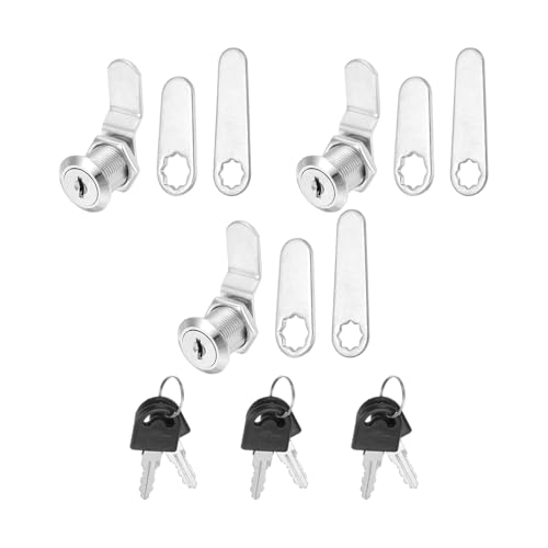 PATIKIL Chiavi Alike per Serrature per Armadi da 3/4 Pollici con Chiave, Set di 3 Serrature a Cam per Sostituzione Cilindro Serratura Cassetta Attrezzi per Cassettiera RV Posta, Argento