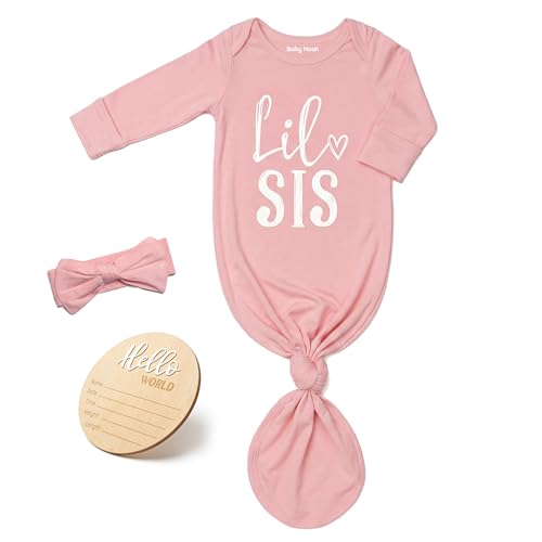 Image of Little Baby Sister Newborn Girl Outfit, Cute Knotted Gown 0-3 Month Soft Infant Going Home Sleepers