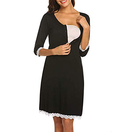 Preisvergleich Produktbild Lurcardo Stillkeid Umstandskleid Spitze 1 / 2 Ärmel Rundhals Stillkleid Schwangerschafts Kleid Mode Still-Nachthemd Stillen Kleid Umstandsmode Frauen Damen Kleid Sommer Damen Kleider Nachtwäsche