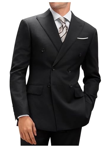 Image of Double Breasted Suit Men Slim Fit Mens Black Suits 2 Piece Set Suit Jacket and Dress Pants Men Wedding Suit Prom Tuxedo S